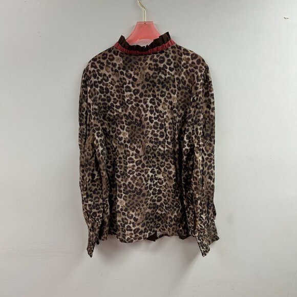 Ruffle Trim Leopard Print Blouse - WC5447 - Picture 2 of 2